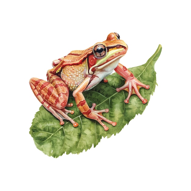 Vector frog on leaf vector illustration in watercolor style