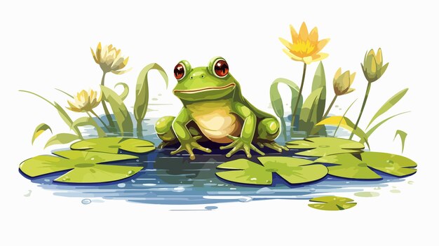 Vector frog pond waterlilies illustration