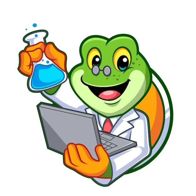 Vector frog scientific mascot logo vector illustration