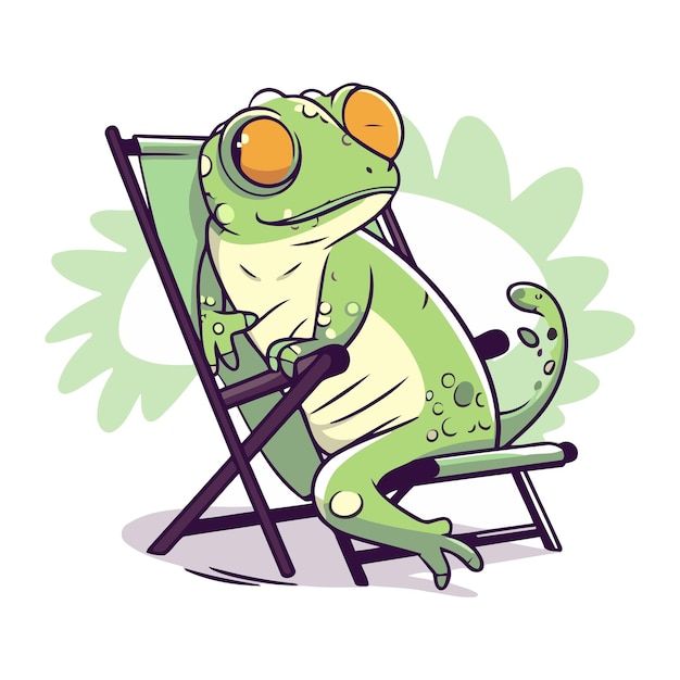 Frog sitting on a deck chair Vector illustration in cartoon style