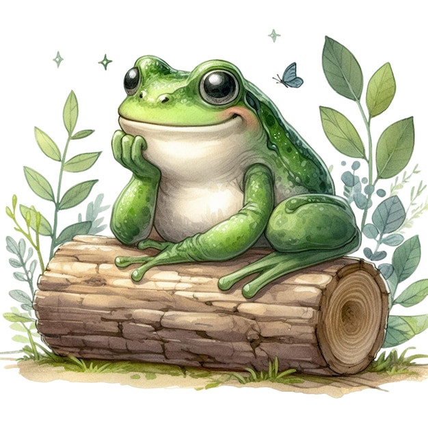 frog sitting on a log clipart watercolor