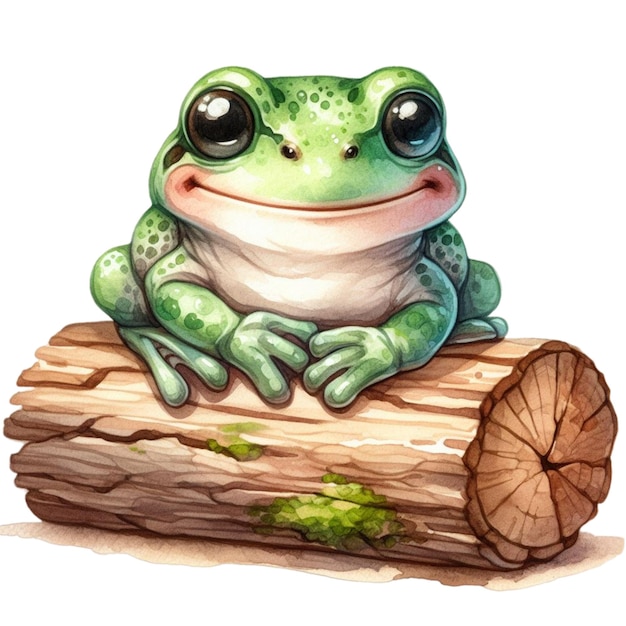 frog sitting on a log clipart watercolor