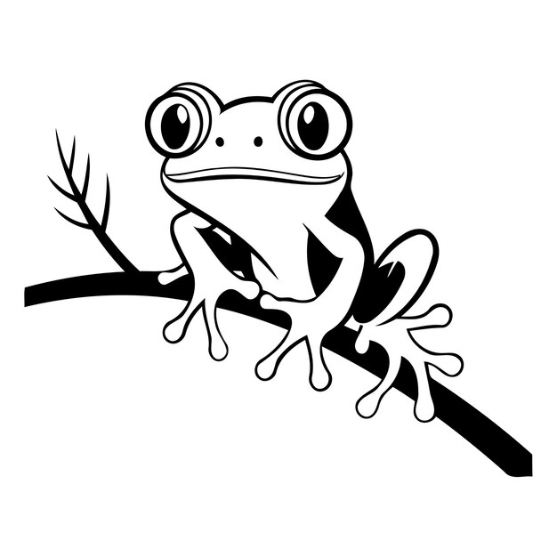 Vector frog on a tree branch vector illustration in cartoon style