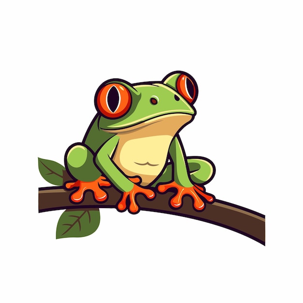 Frog on a tree branch Vector illustration in cartoon style