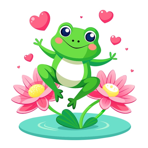 Vector a frog with hearts and a flower in the middle of it