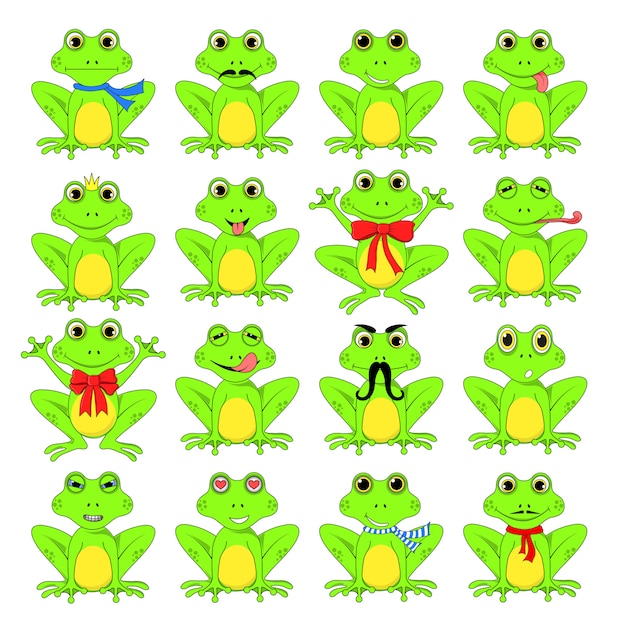 Frogs set on white background 