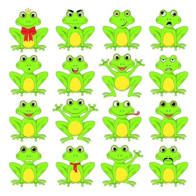 Frogs set on white background 