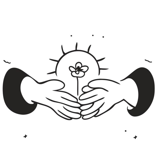 from the hands of the sun and the flower vector illustration doodle line art