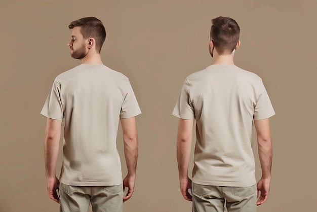 Vector front and back template of young man standing with hands in pockets wearing blank tshirt