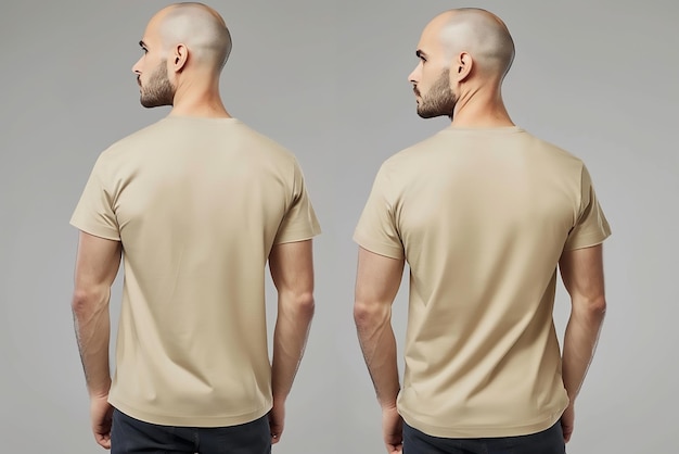 Vector front and back template of young man standing with hands in pockets wearing blank tshirt