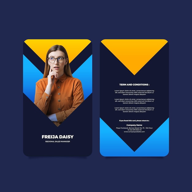 Front and back vertical id card template with photo