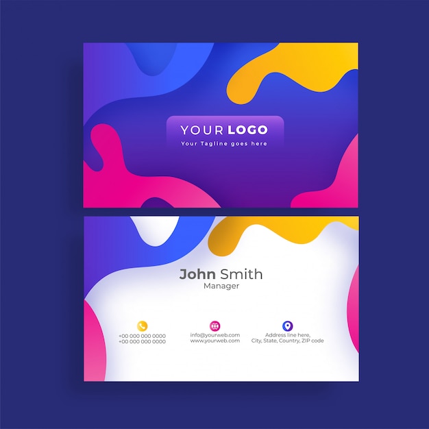 Front and back view of business card or horizontal template design with paper cut