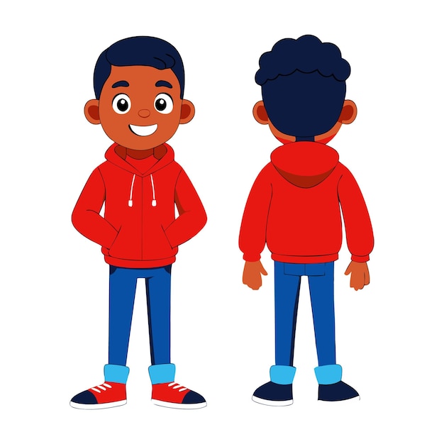 Front And Back View Of Smiling Boy In Red Hoodie