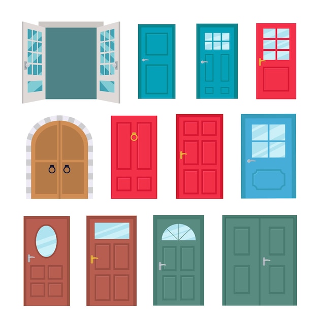 Vector front door entrance and doorway at home cartoon vintage