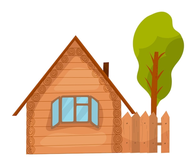 Front view of a house with nature elements on white background illustration