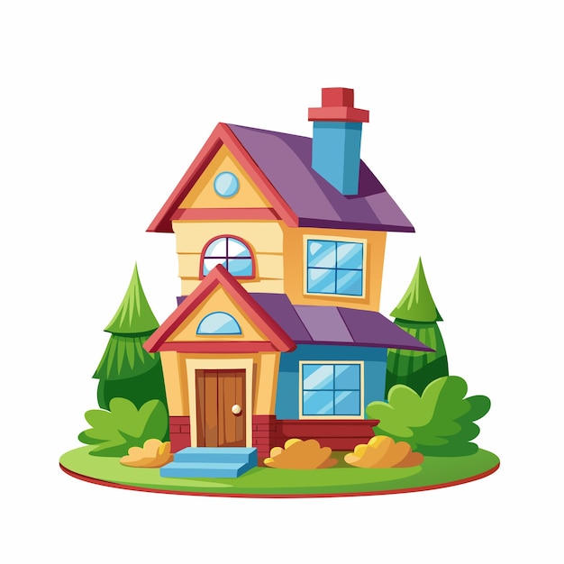 Vector front view of a house with nature elements on white background