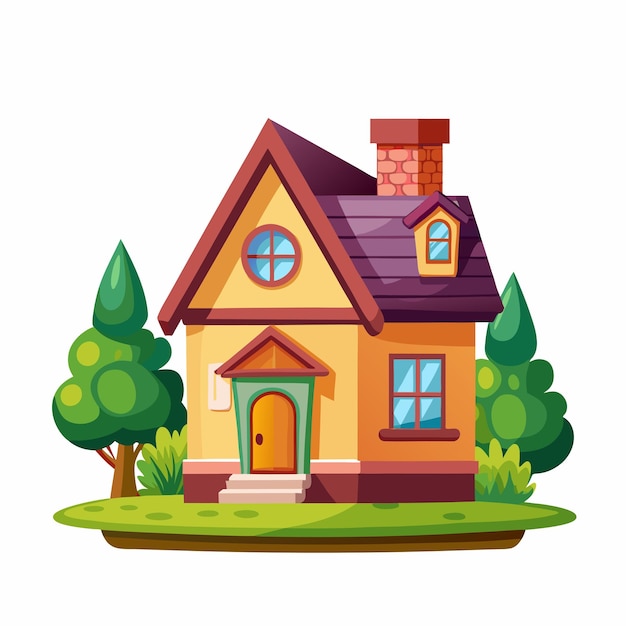 Vector front view of a house with nature elements on white background