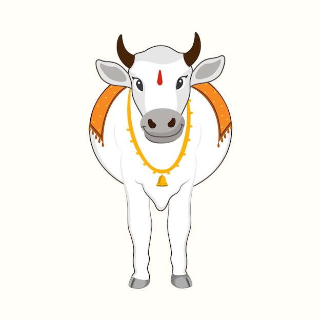 Front View Of Isolated Bull Or Cow Standing On White Background