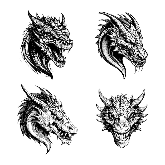 Front view of a Wyvern head 1 color vector art black on white background