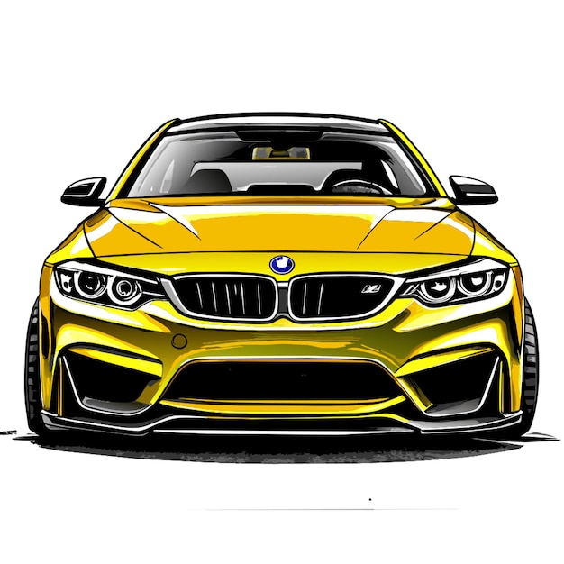 Vector a frontal view of a bmw m4 car with a savage front bumper emphasizing aggressive lines and angles