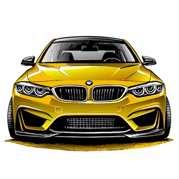 Vector a frontal view of a bmw m4 car with a savage front bumper emphasizing aggressive lines and angles