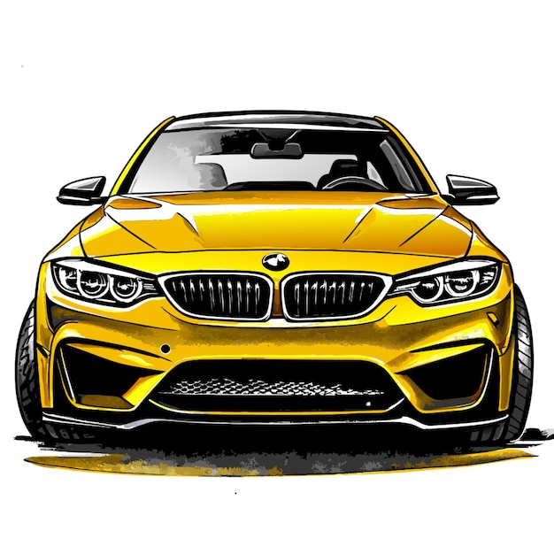 Vector a frontal view of a bmw m4 car with a savage front bumper emphasizing aggressive lines and angles