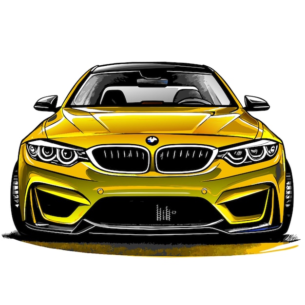 Vector a frontal view of a bmw m4 car with a savage front bumper emphasizing aggressive lines and angles