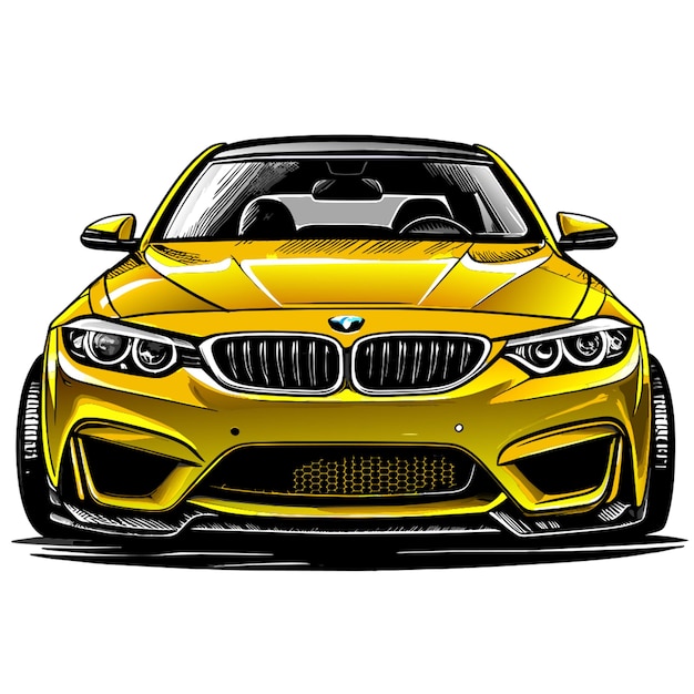 Vector a frontal view of a bmw m4 car with a savage front bumper emphasizing aggressive lines and angles