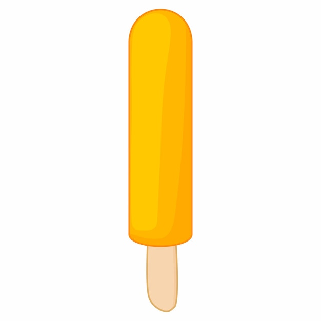 Frosty orange fruit popsicle icon in cartoon style on a white background