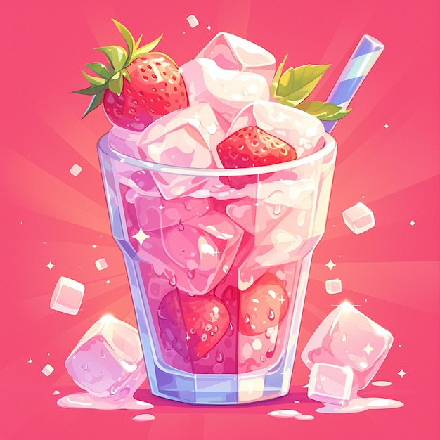 Frosty Strawberry Milkshake Cartoon Art