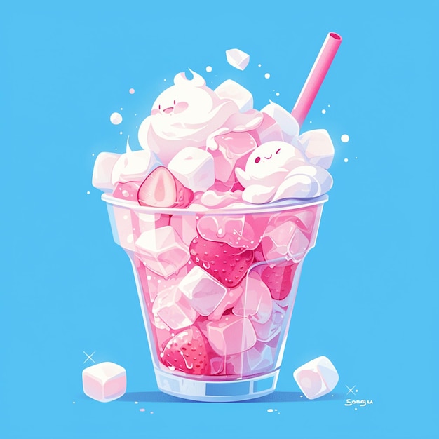 Frosty Strawberry Milkshake Cartoon Art