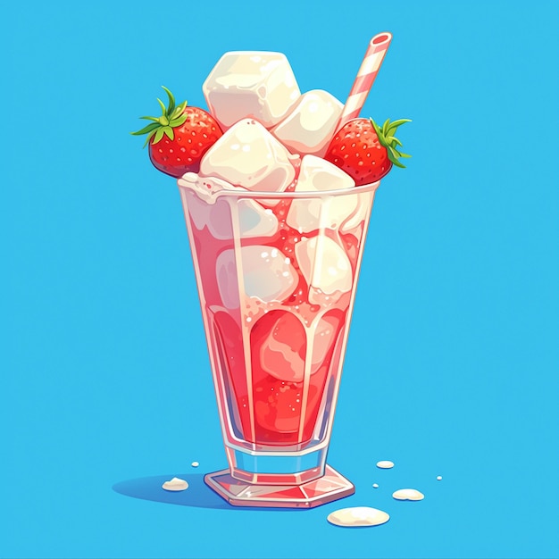 Frosty Strawberry Milkshake Cartoon Art