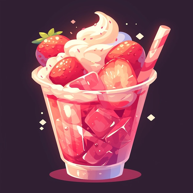 Frosty Strawberry Milkshake Cartoon Art