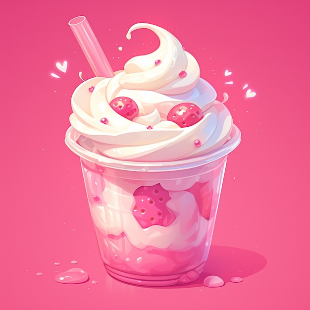 Frosty Strawberry Milkshake Cartoon Art