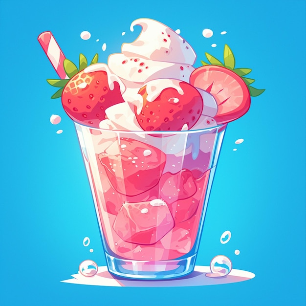 Frosty Strawberry Milkshake Cartoon Art