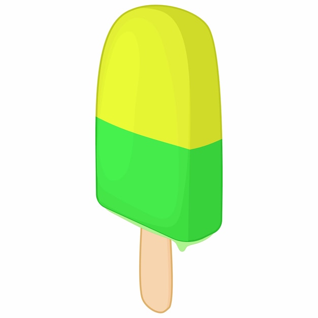 Frosty yellow and green fruit popsicle icon in cartoon style on a white background