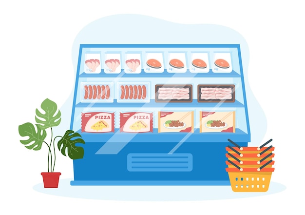 Frozen Food Store with Products Vacuumed using Foil and Pouch Packaging to be Fresh in Illustration