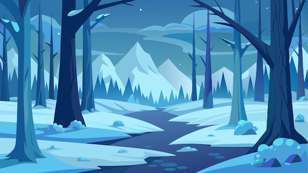 Vector a frozen forest enchanted by the hush of winter with crisp air and stillness all around