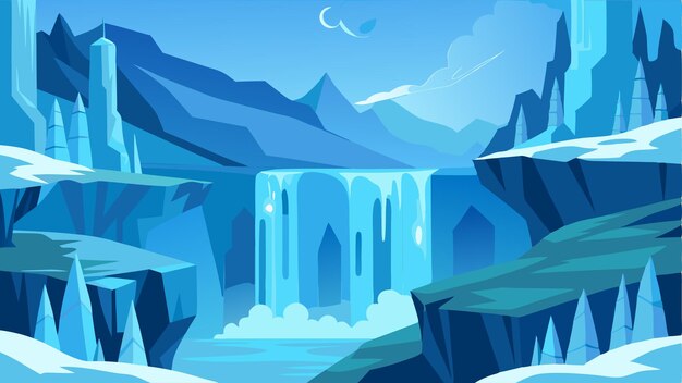 Vector a frozen symphony as the waterfalls icy formations create a stunning visual masterpiece for all to admire