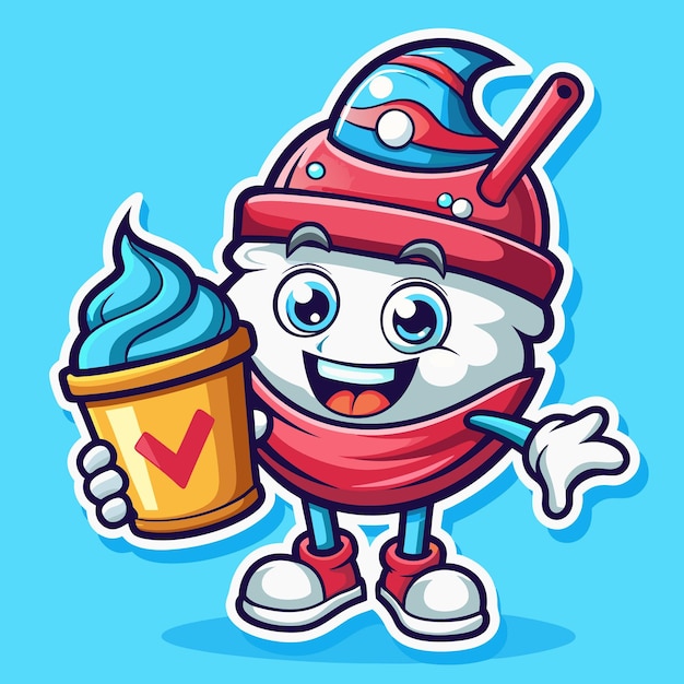 Vector frozen yogurt mascot logo design template with friendly character