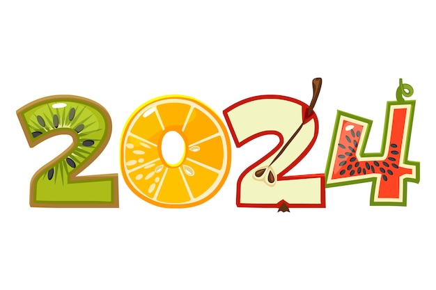 Fruit 2024 for calendar design Cartoon 2025 from fruit numbers Summer season