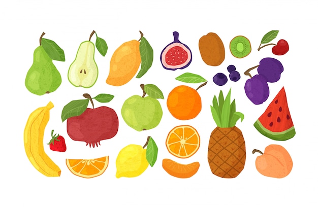 fruit - apple, orange, pomegranates, pineapple, kiwi, watermelon, figs isolated elements on white