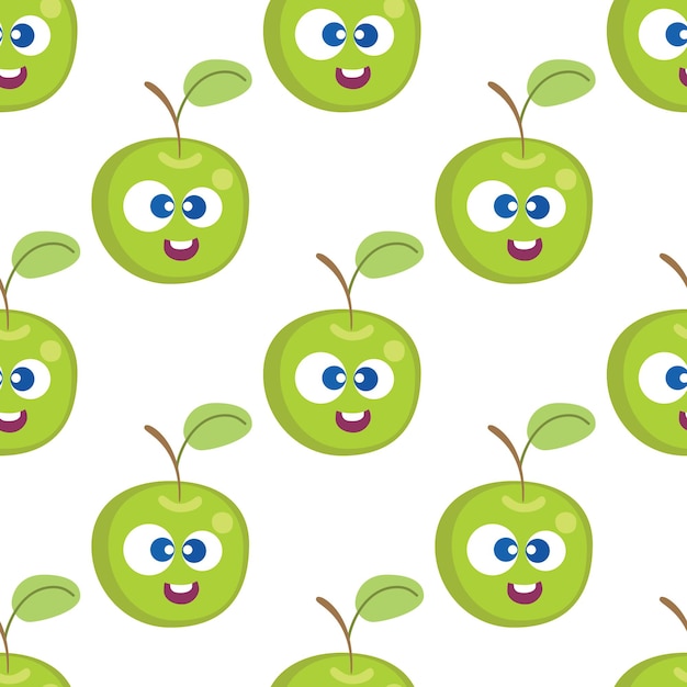 Fruit baby cartoon seamless pattern Apple character with cute face pattern Food background for kids wear or toys