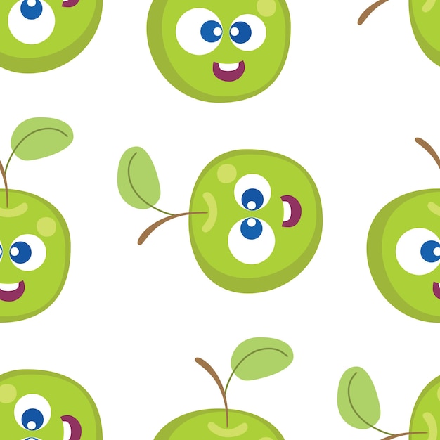 Fruit baby cartoon seamless pattern Apple character with cute face pattern Food background for kids wear or toys