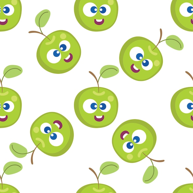 Fruit baby cartoon seamless pattern Apple character with cute face pattern Food background for kids wear or toys