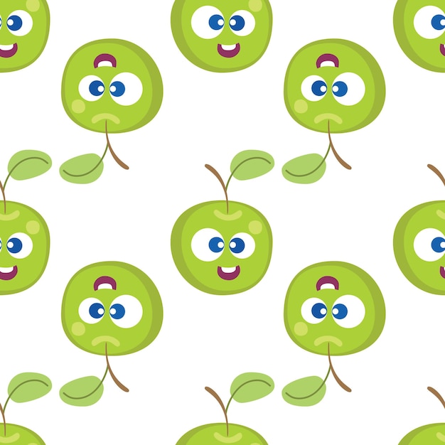 Fruit baby cartoon seamless pattern Apple character with cute face pattern Food background for kids wear or toys