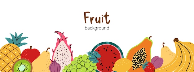 Vector fruit background beautiful fruits and berries horizontal banner with isolated background