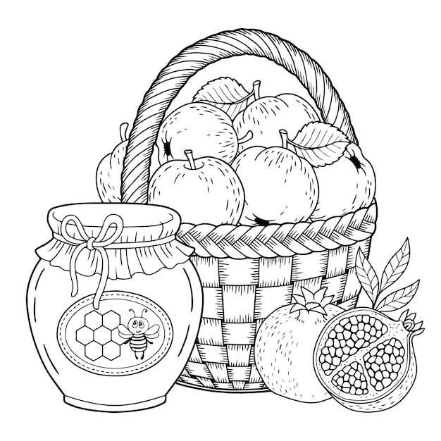 Fruit basket design for coloring book