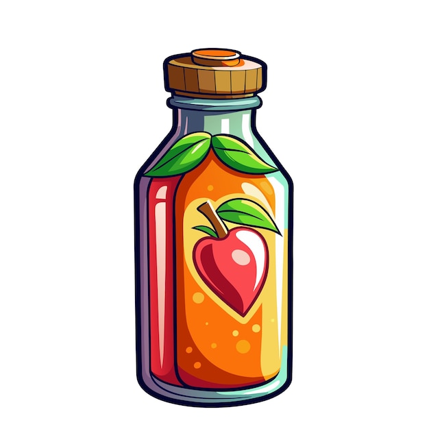 fruit and berry juice in bottle cartoon style on white