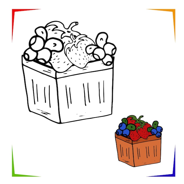 Fruit box Coloring Page Vector Educational worksheet colored by sample Paint game preschool